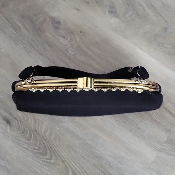 Vintage Black Clutch with Rhinestone trim - Picture 8 of 13